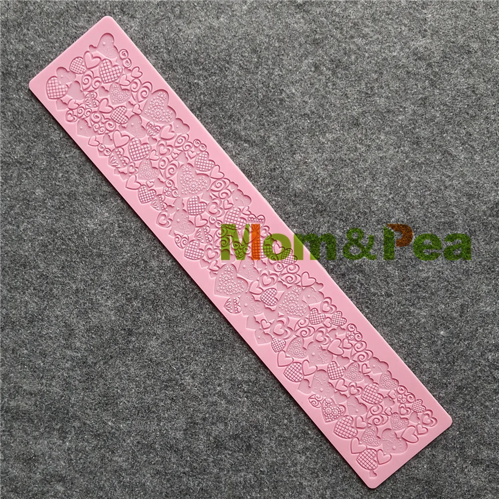 Mom&Pea GX223 Heart Lace Pad Mold Cake Decoration Fondant Cake 3D Mold Food Grade Silicone Mould