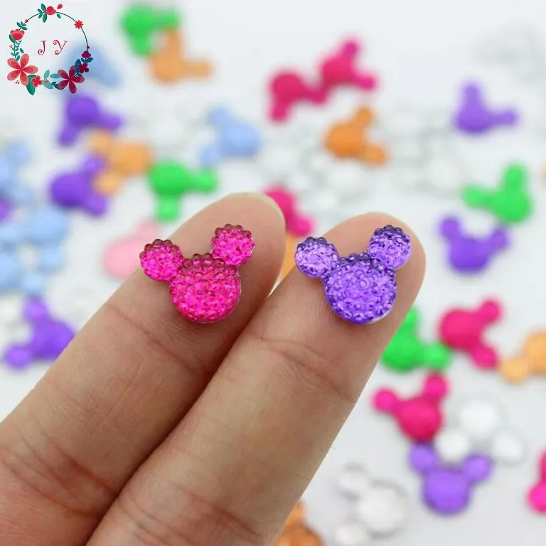 100pcs/lot 6 COLORS 14mm Classic Mouse Resin Cabochon Beads Bling Flatback Gems for Charms, Pendants, Scrap Booking Decoration