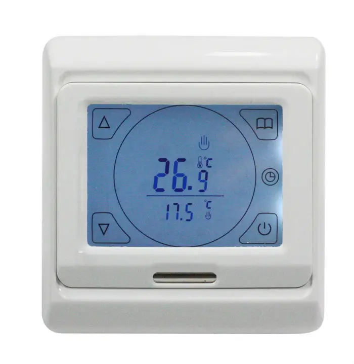 Thermostat de programmation à écran tactile LCD, série TF E91.716 220V/230V, consommation d\'énergie 16a, 2W, plage de réglage 5-90 degrés C