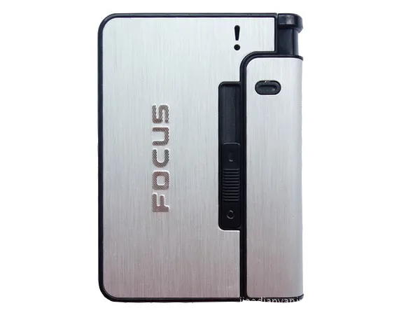 FOCUS Portable Metal Cigarette Boxes With Oil Lighter 10pcs Cigarette  Holder Case Lighter Gadget For Men Christmas Gift