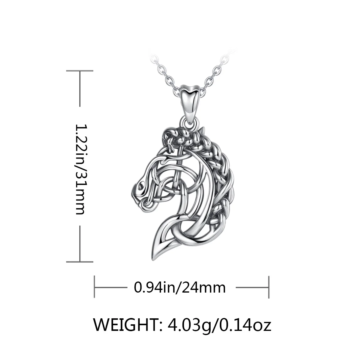 Eudora 925 Sterling Silver Horse Necklace Pendant Celtics Knot Spirit Horse Head Necklace Equestrian Jewelry Animal Series D424