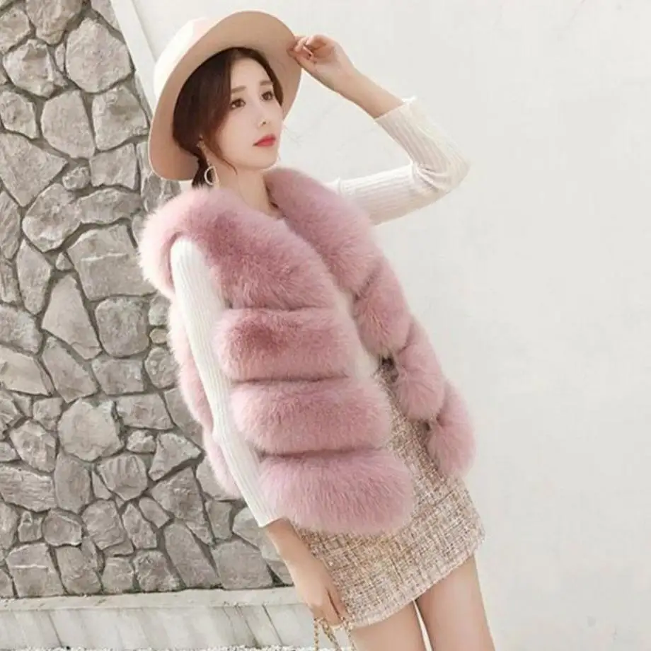 Winter women's jacket Faux fur Vest coat Fake Fox Fur waistcoat patchwork fur thicken warm jacket sleeveless outwear Gilet L1698