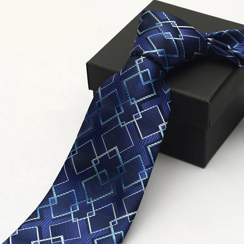 New Men's Business Suit Blue Geometric Pattern Necktie 9cm Oversized Hotel Unit Group Work Conference Ties Formal Gravata