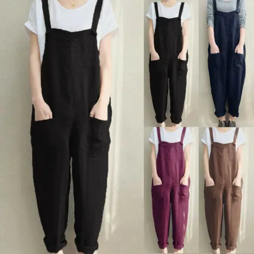 Womens Sleeveless Dungarees Rompers Jumpsuit Loose Pants Overalls Playsuits