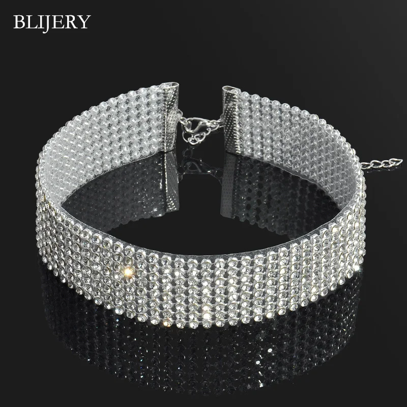 BLIJERY Silver Color Crystal Choker Necklace for Women Wedding Accessories Rhinestone Chokers Wedding Prom Jewelry Femme Collier