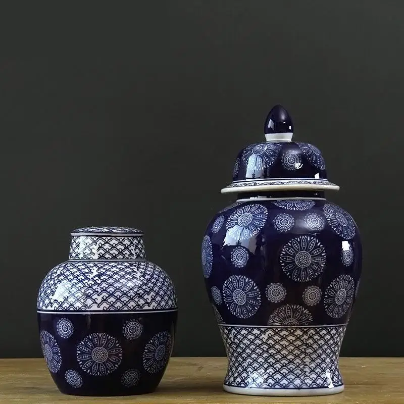 Chinese Landscape Ceramic Deep Blue And White Porcelain Pot Tea Pot Retro Large Household porcelain ceramic jar vase