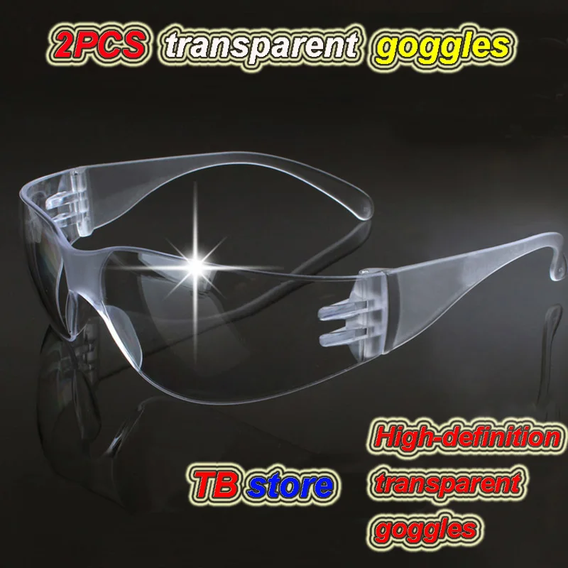 2PCS transparent goggles High definition PC Safety glasses laboratory outdoor Riding Multipurpose protection goggle