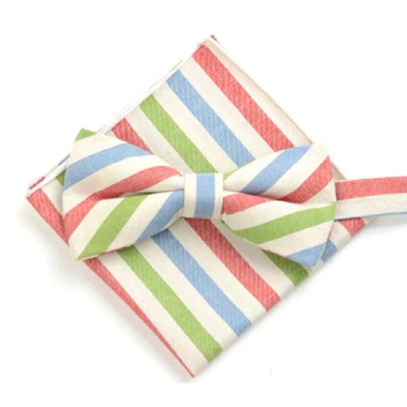 

HOOYI Mens Striped Bow Ties Set Pocket square Handkerchiefs men Cotton Gift