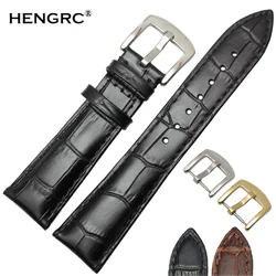 Genuine Leather Watchband Men Black Brown 19mm 20mm 21mm 22mm Soft Strap Watch Accessories and Steel Metal Needle Buckle