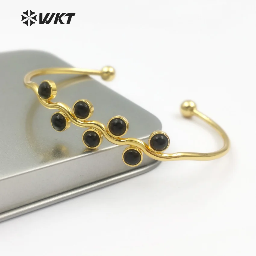 

WT-B427 Wholesale Adjustable Fashion Jewelry Natural Black Stone Bangles Beautiful Bracelet With Gold Silver For Women Gift