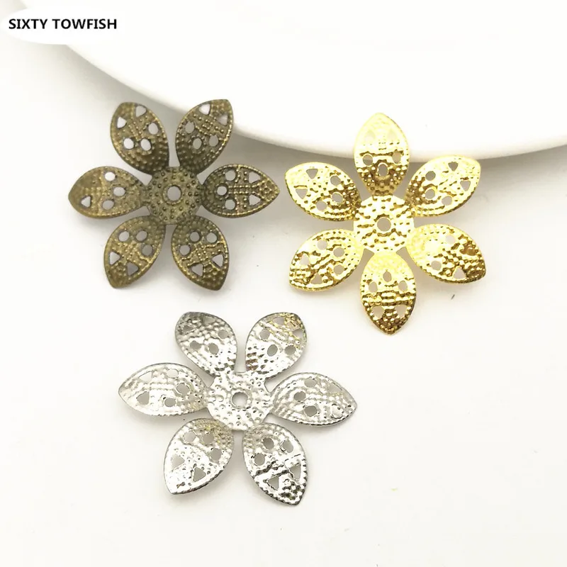 30 PCS 31mm Metal Filigree Flower Slice Charms Base Jewelry Accessories DIY Components Making