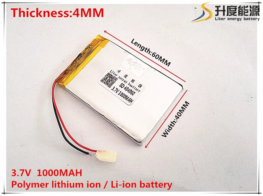 2pcs [SD] 3.7V,1000mAH,[404060] Polymer lithium ion / Li-ion battery for TOY,POWER BANK,GPS,mp3,mp4,cell phone,speaker