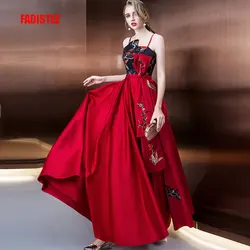 FADISTEE new arrival elegant long dress prom party dresses high-neck burgundy Embroidery satin vestido de noiva formal evening