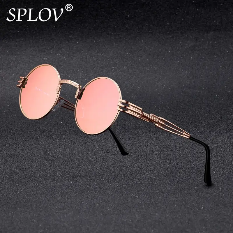 Nowe mody Retro Steampunk okrągłe metalowe okulary przeciwsłoneczne dla mężczyzn kobiety podwójna sprężyna nogi kolorowe okulary punkowe okulary UV400