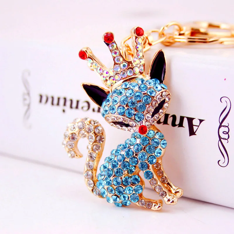 Fashion Creative Lovely Crystal Crown Fox Car Pendant Keychain For Women Bag Keychains Rhinestone Car keyrings Gifts Jewelry