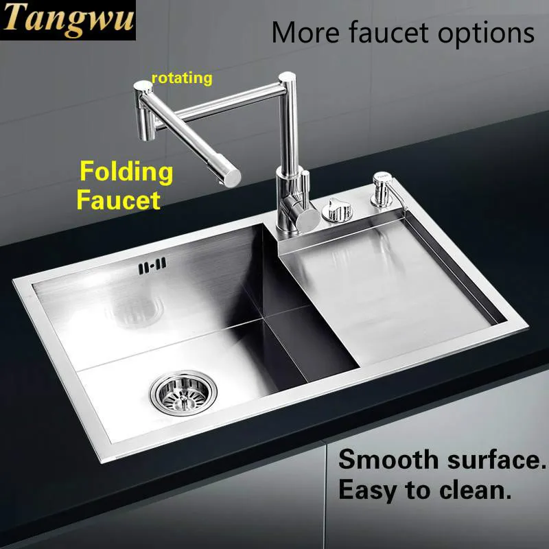 Free shipping Luxury push button intelligent drainer kitchen manual sink single trough 304 stainless steel hot sell  690x440 MM