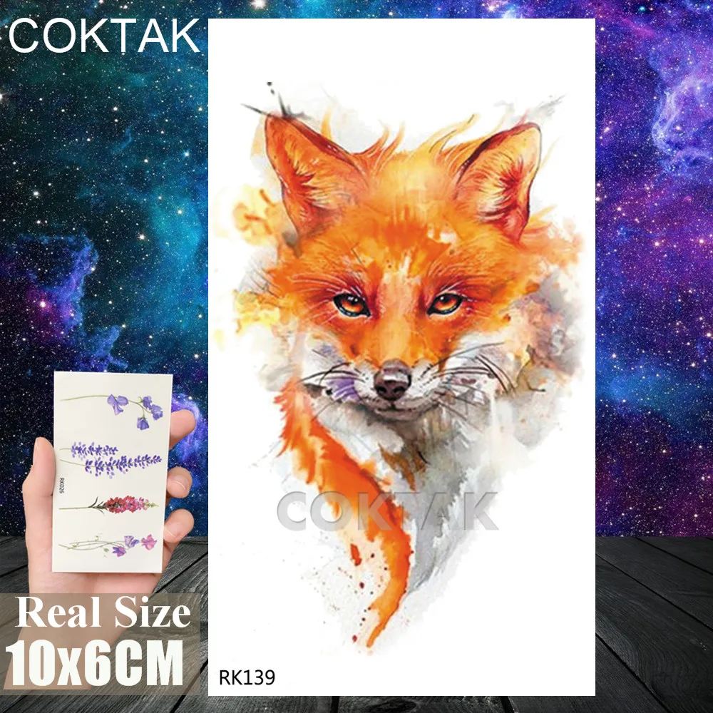 3D Watercolor Fox Temporary Tattoos Animal Sticker Fake Body Art Wasit Minimalist Tatoos For Men Waterproof Dreamcatcher Tattoo