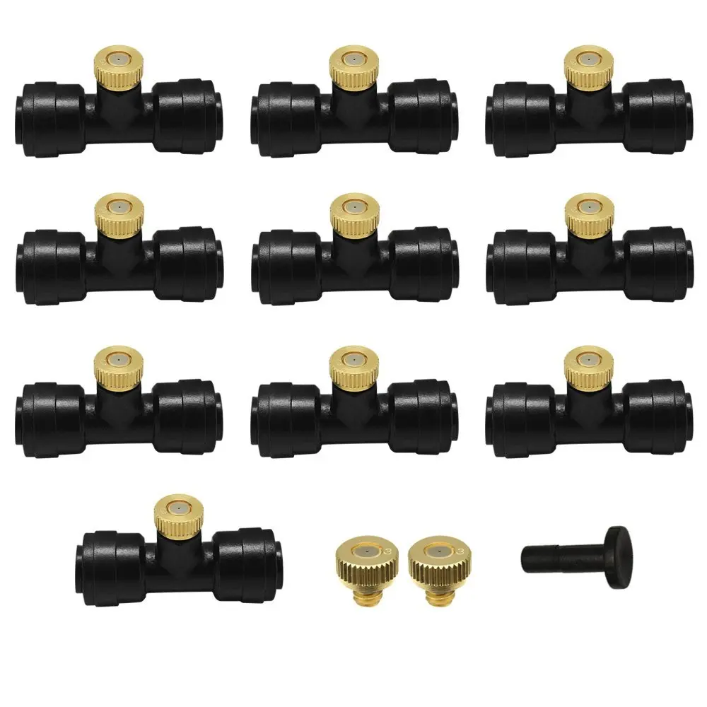 

10pcs 1/4'' Tube OD Plastic Slip Lock (Quick Connect) 10/24 UNC Fogging Misting Nozzle Tees