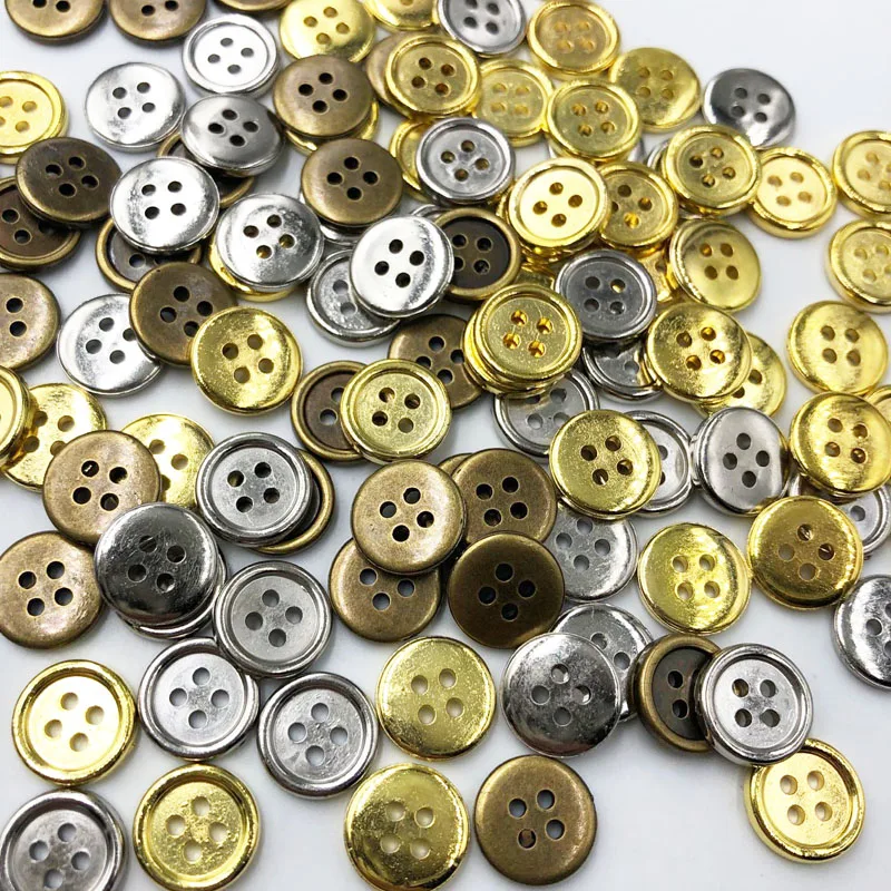 100pcs Silver/Bronze/Gold Plastic Buttons 12mm Sewing Craft 4 Holes PH290