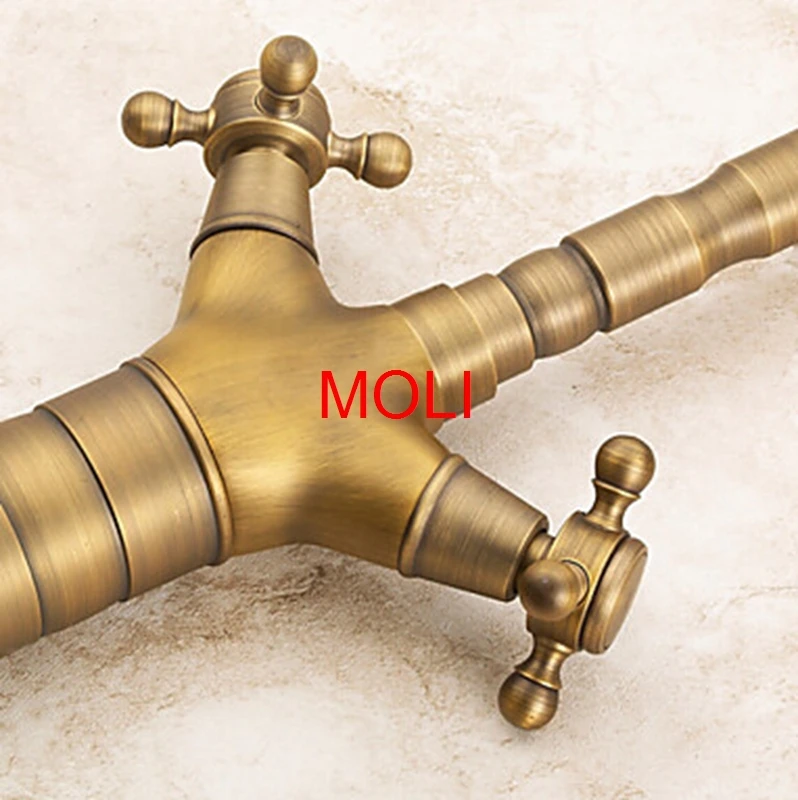 Antique bronze brass faucets bend vintage fashion bathroom kitchen sink faucet double handle one hole mixer tap ML5001