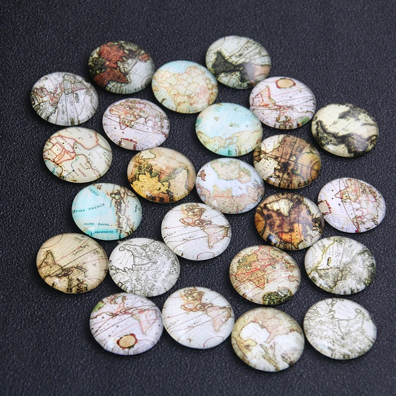 6pcs Mix World Map Pattern Round Glass Cabochon 20mm 25mm Dome Flat Back DIY Jewelry Finding