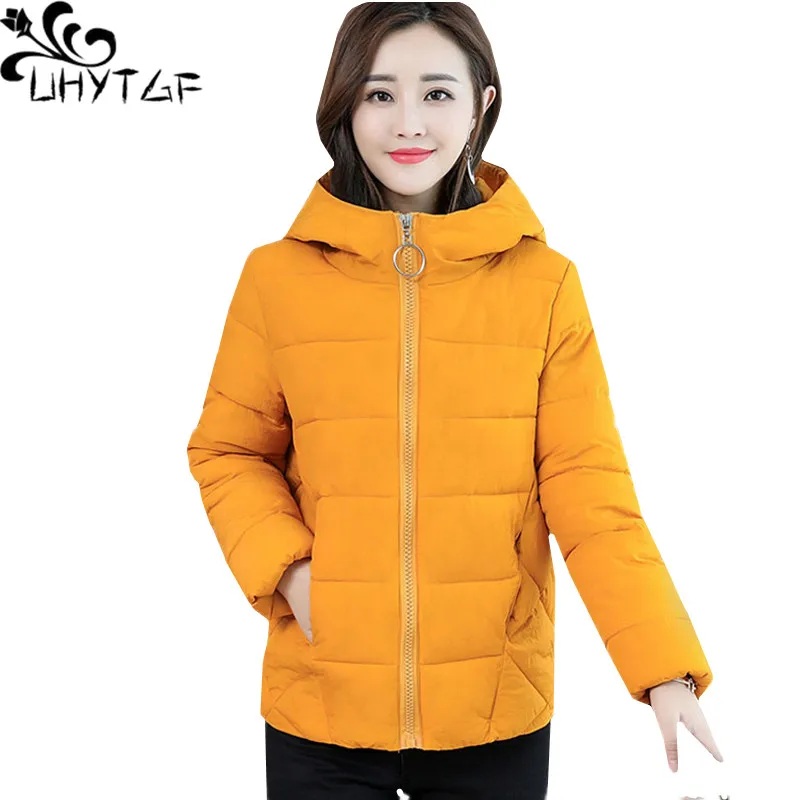 

UHYTGF 6XL Oversized Winter Jackets And Coats Parka For Women Thick Hooded Short Down Jacket Female Warm Overcoat 8 Colors 1062