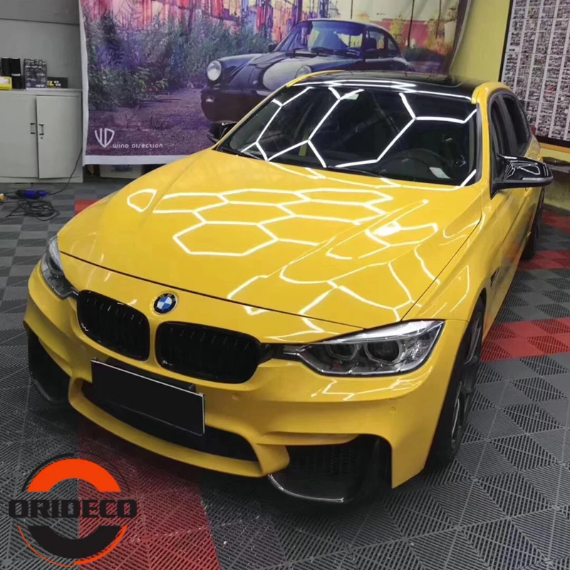 Ultra Glossy Yellow Crystal Vinyl Wrap Car Sticker Vehicle Autos Motorbike Crystal Yellow Wrapping Foil With Air Release