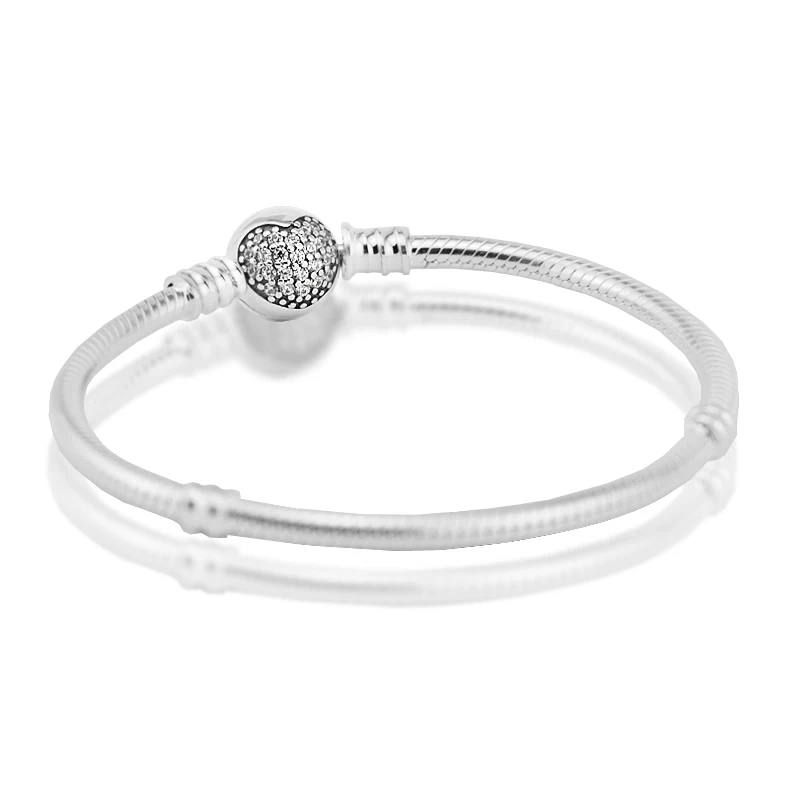 

Sparkling Heart Clear CZ Bracelet & Bangle original 925 Silver Charms Bracelets For Woman Fit Beads & Charms