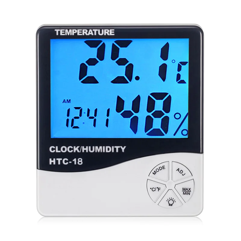 Backlit Luminous Display Room Indoor Digital Max Min Temperature and Humidity Meter Thermometer Hygrometer Time Clock Alarm