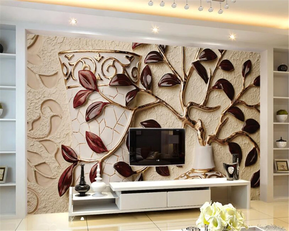 

Beibehang Luxurious wallpaper mural leaves embossed background wall leaves photo 3d wallpaper mural papel de parede adesivo