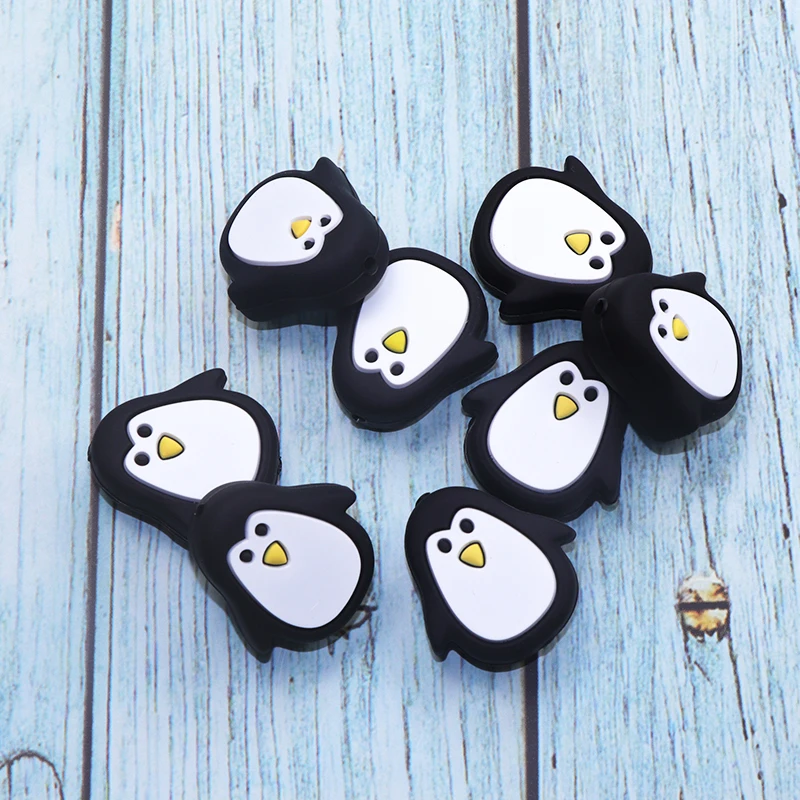 Joepada 10Pc Lovely Penguin Silicone Beads Food Grade Cartoon Teether for DIY Baby Teething Necklace Accessories Baby Teether