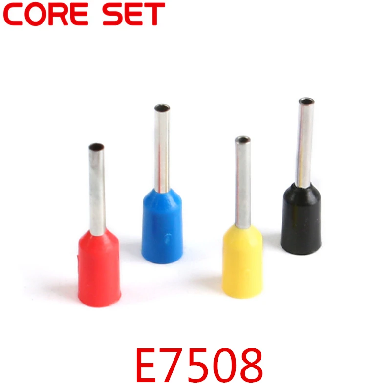 1000pcs E7508 Tubular Wire Connector Electrical Terminals Bootlace Cooper Kit Set Cable Crimps Wire Ferrules Insulated terminal