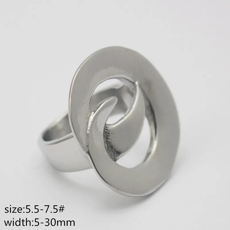 Wide Silver Color Cocktail Ring Women Stainless Steel Punk Geometric Ring Jewelry Size 7 9 8 6