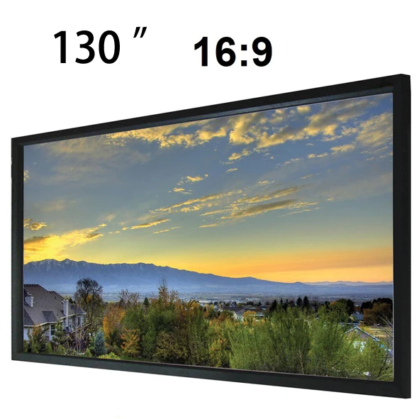 Top Rank Image 130 Inch Flat Fixed Frame Projection Screen Matt White 16:9 Projector Screens Best Seller For 3D Cinema System