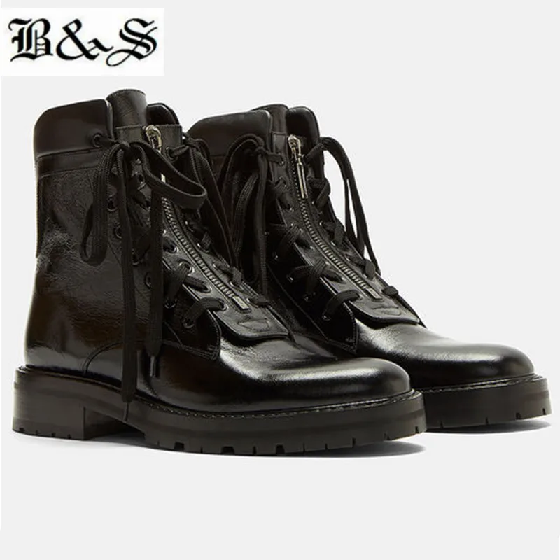 

Black& Street dual laces with zipper designer genuine leather high top tooling black cowboy street cowhide boot