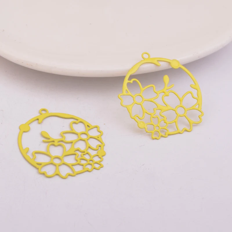50 Stück AB5442 30*32mm Filigran-Blumenkorb-Anhänger, bemalte Blumenanhänger, DIY-Schmuckzubehör – Detail 5