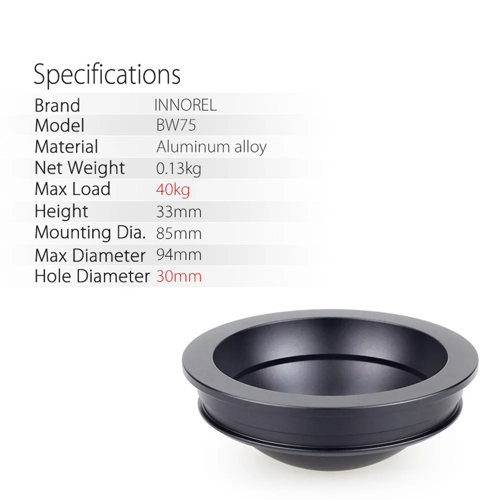 INNOREL BW75 75mm Bowl for Tripod Half Ball Aluminum Alloy Tripod Bowl Adapter for Video Fluid Head Tripod