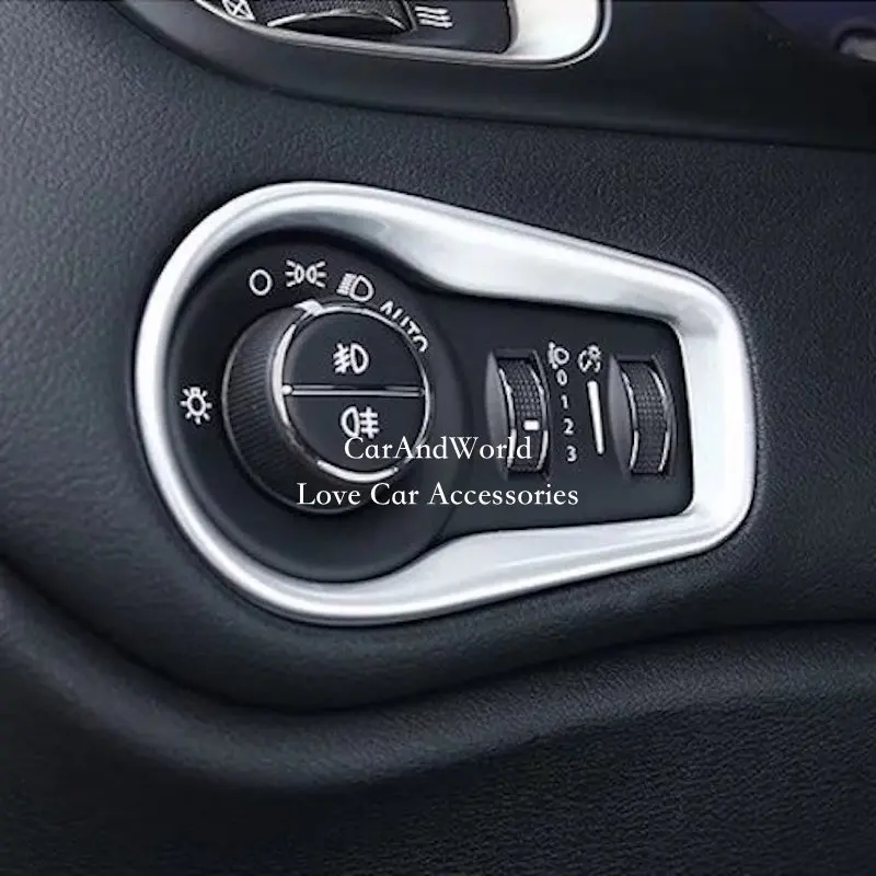 المصباح التبديل غطاء أزرار رئيس مصباح ضبط لوحة الكسوة كروم ملصقات ل Jeep Renegade 2015-2022 اكسسوارات السيارات التصميم