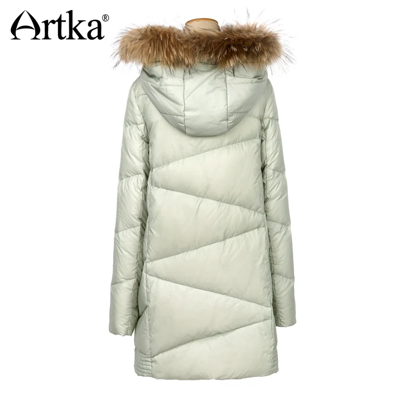 ARTKA Women Duck Down Coat Puffer Jacket 2018 Winter Parka With Fur Long Windbreaker Brand Raincoat Warm Outerwear Z910055D