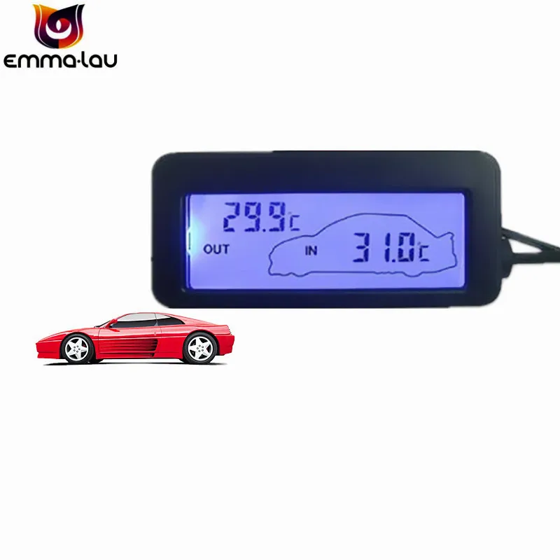 Termómetro Digital de doble pantalla LCD para coche, Monitor de temperatura Interior y Exterior, 12V, Sensor de 1,5 M