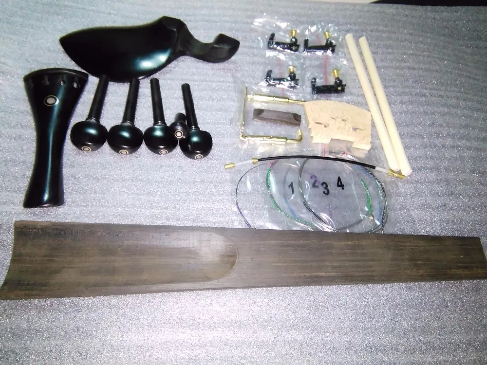 1 set Quality Ebony Violin parts 4/4 with fingerboard string sound post fine tuner tail guts etc all in 4/4