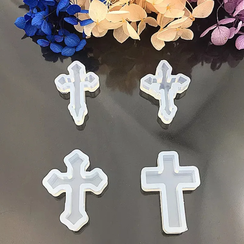 1Pc 4 Cross Shape Pendant Transparent Silicone DIY Crystal Epoxy Gel Silicone Mold Without Hole Pendant Mold