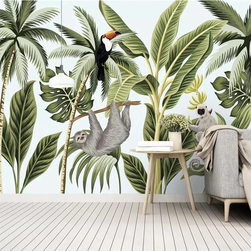 

beibehang Modern minimalist European medieval hand-painted rainforest murals TV background wall custom large mural wallpaper