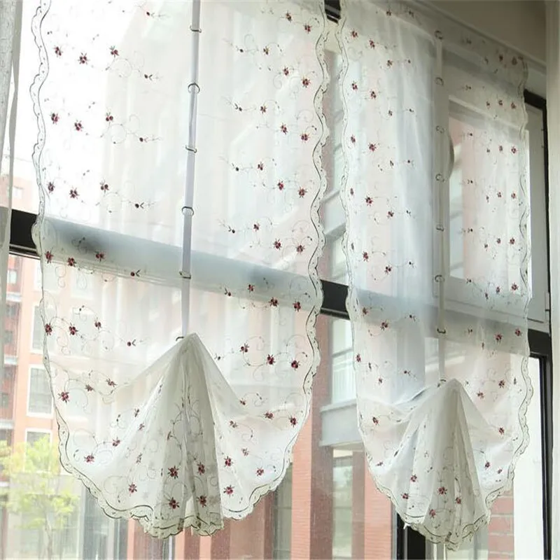 Free Shipping Purple Rose Lifted Curtains Balloon Purdah Roman Shades Finished Fan Drapes Short Blinds Coffee Window Valance