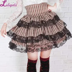 Sweet Layered Princess Striped Short Kawaii Pleated Lolita Skirt for Girl with Lace up Back