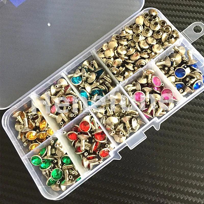 240pcs 8colors Punk Diamond Spikes Rivets/Rhinestone Studs Decor Rivets for Leather/Belt/Handbag Double-sided Rivet DIY +Tools