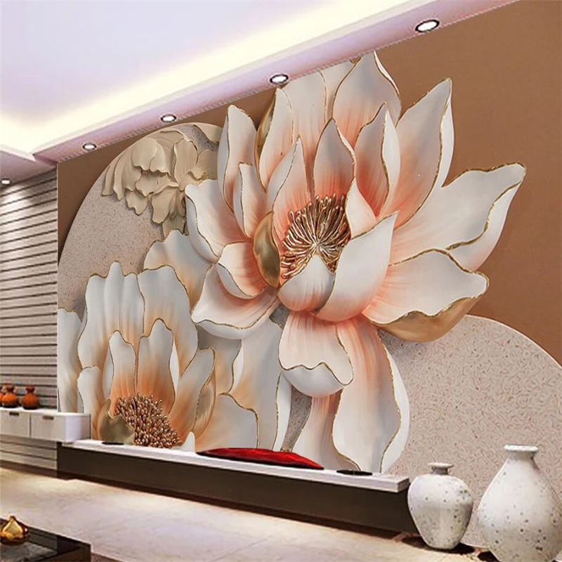 

beibehang Custom Wallpaper Home Decoration Living Room Bedroom Mural 3D Embossed Lotus TV Background Mural photo 3d wallpaper