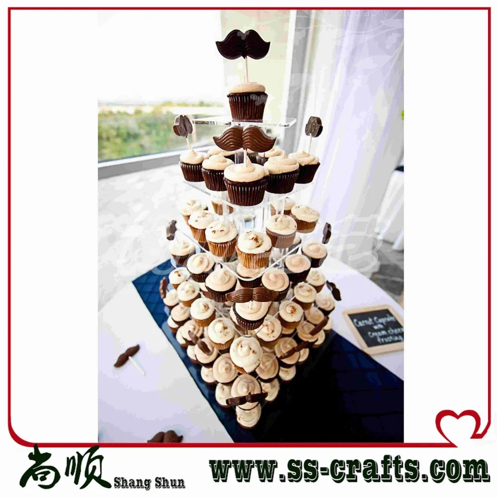 Factory wholesale Square clear wedding cupcake stand, 6 tier easy detachable acrylic cupcake stand party decoration