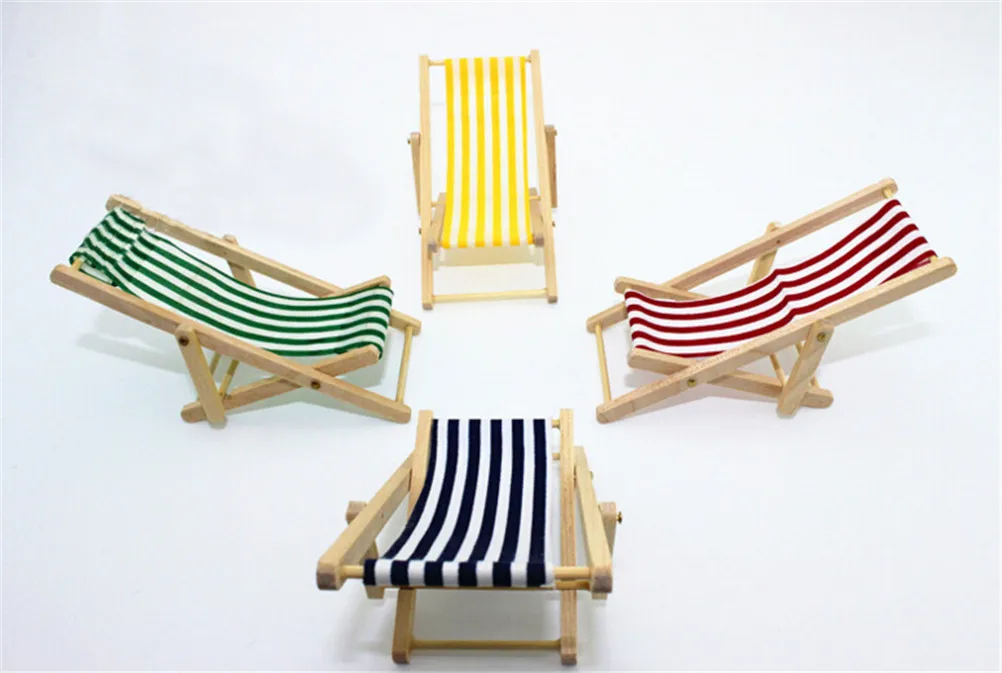 1:12 Scale Foldable Wooden Deckchair Lounge Beach Chair For Lovely Miniature For  Dolls House Color In Green Pink Blue