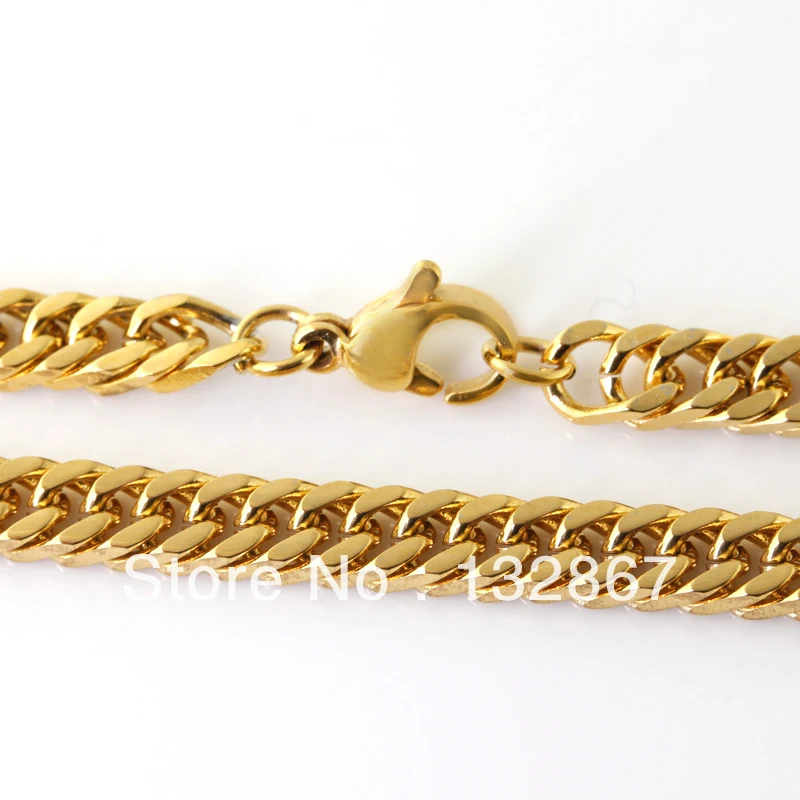 

10pcs Stainless steel necklace curb chain for men's XMAS jewelry fashion golden jewelry 4.3*55cm